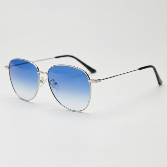 Zoe Blue Gradient Lens Sunglasses - Silver Aviator Metal Frame - Side View