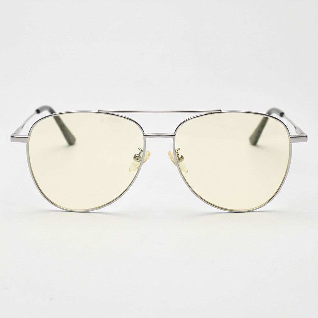 Zoe Blue Light Lens Glasses - Silver Aviator Metal Frame - Front View