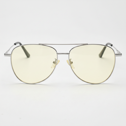 Zoe Blue Light Lens Glasses - Silver Aviator Metal Frame - Front View