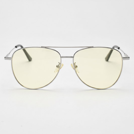 Zoe Blue Light Lens Glasses - Silver Aviator Metal Frame - Front View
