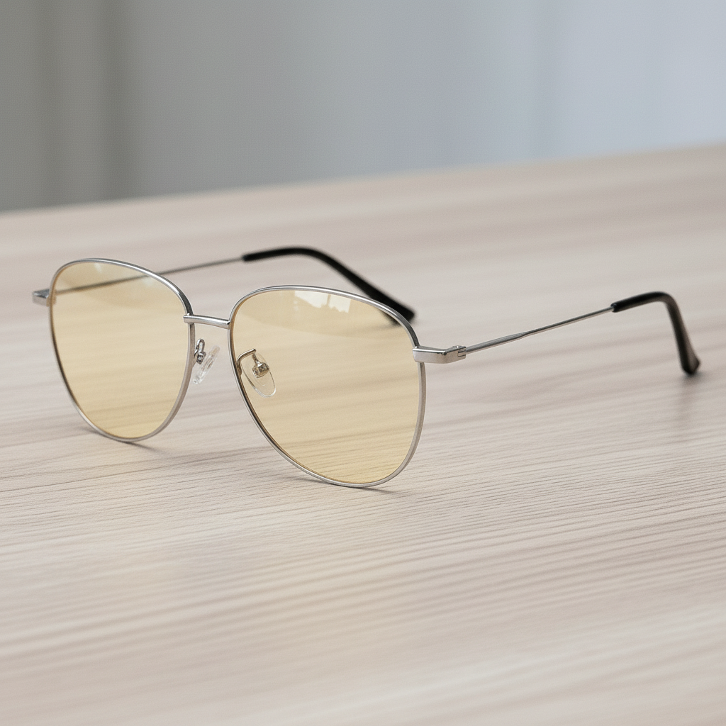 Zoe Blue Light Lens Glasses - Silver Aviator Metal Frame - Lifestyle Shot