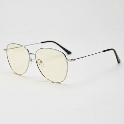 Zoe Blue Light Lens Glasses - Silver Aviator Metal Frame - Side View