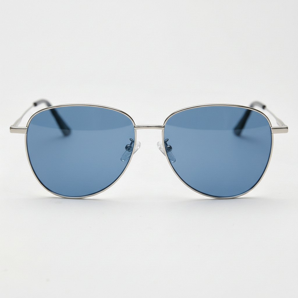 Zoe Blue Tinted Lens Sunglasses - Silver Aviator Metal Frame - Front View