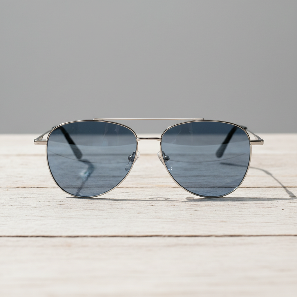 Zoe Blue Tinted Lens Sunglasses - Silver Aviator Metal Frame - Lifestyle Shot