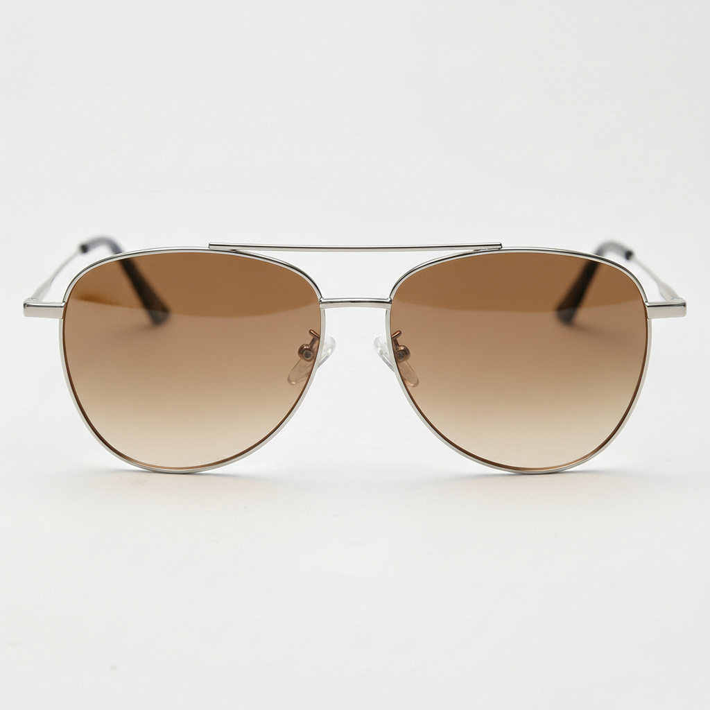 Zoe Brown Gradient Lens Sunglasses - Silver Aviator Metal Frame - Front View