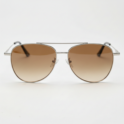 Zoe Brown Gradient Lens Sunglasses - Silver Aviator Metal Frame - Front View