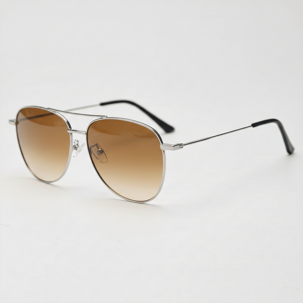 Zoe Brown Gradient Lens Sunglasses - Silver Aviator Metal Frame - Side View