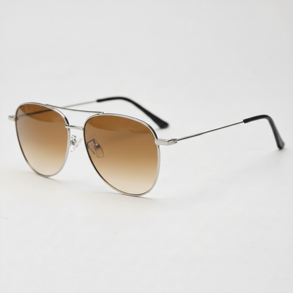 Zoe Brown Gradient Lens Sunglasses - Silver Aviator Metal Frame - Side View