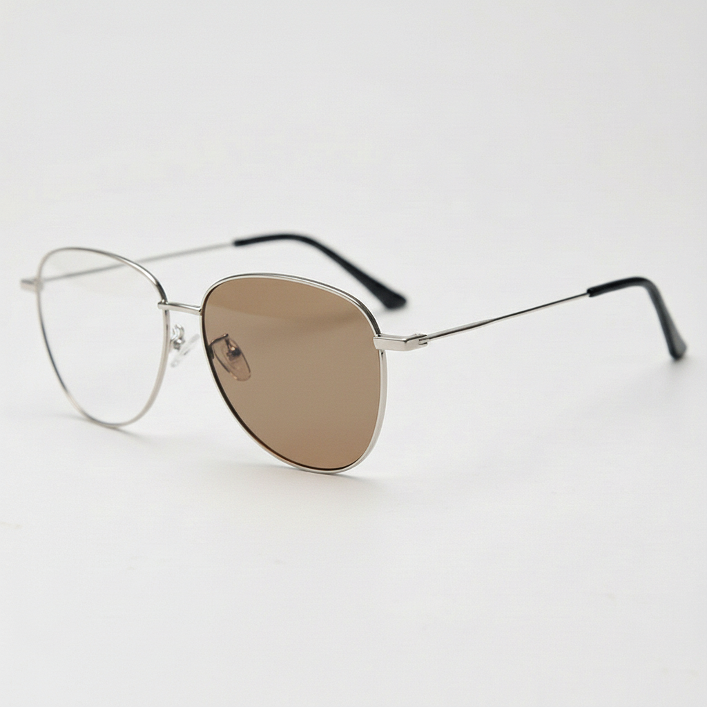 Zoe Brown Photochromic Lens Glasses - Silver Aviator Metal Frame - Side View