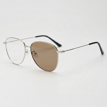 Zoe Brown Photochromic Lens Glasses - Silver Aviator Metal Frame - Side View
