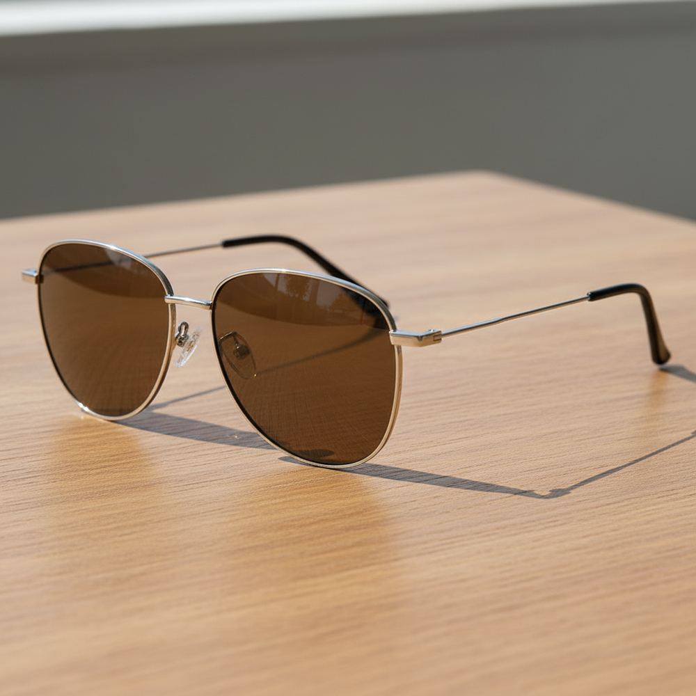 Zoe Brown Tinted Lens Sunglasses - Silver Aviator Metal Frame