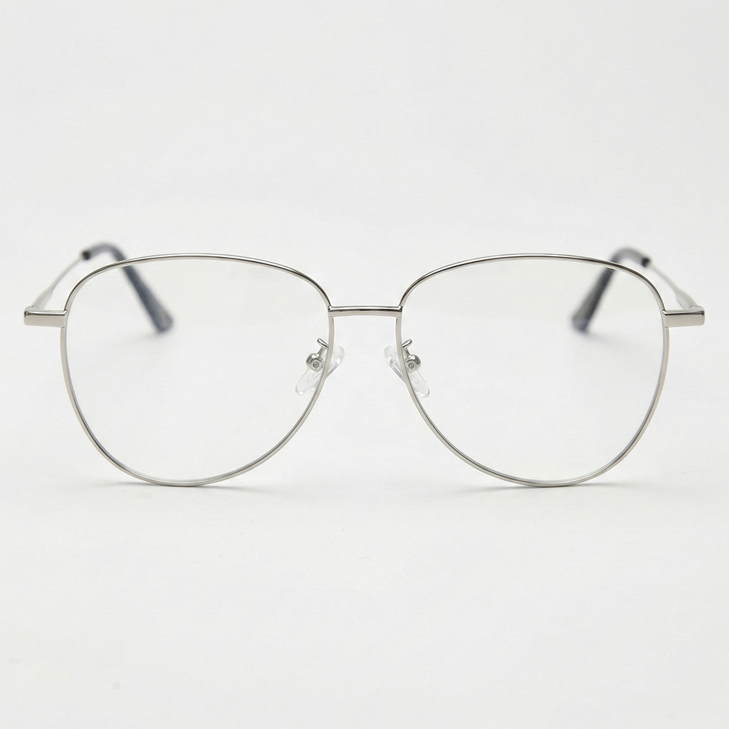 Zoe Clear Lens Glasses - Silver Aviator Metal Frame - Front View