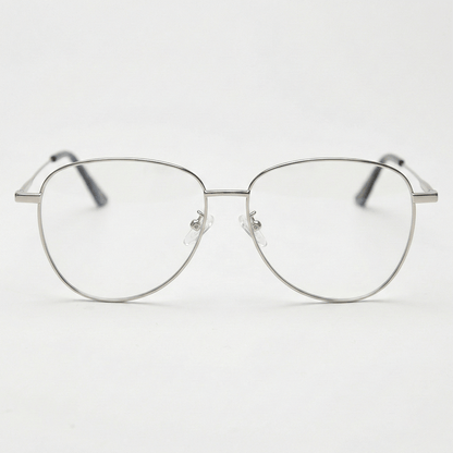 Zoe Clear Lens Glasses - Silver Aviator Metal Frame - Front View
