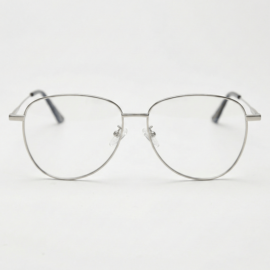 Zoe Clear Lens Glasses - Silver Aviator Metal Frame - Front View