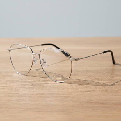 Zoe Clear Lens Glasses - Silver Aviator Metal Frame - Lifestyle Shot