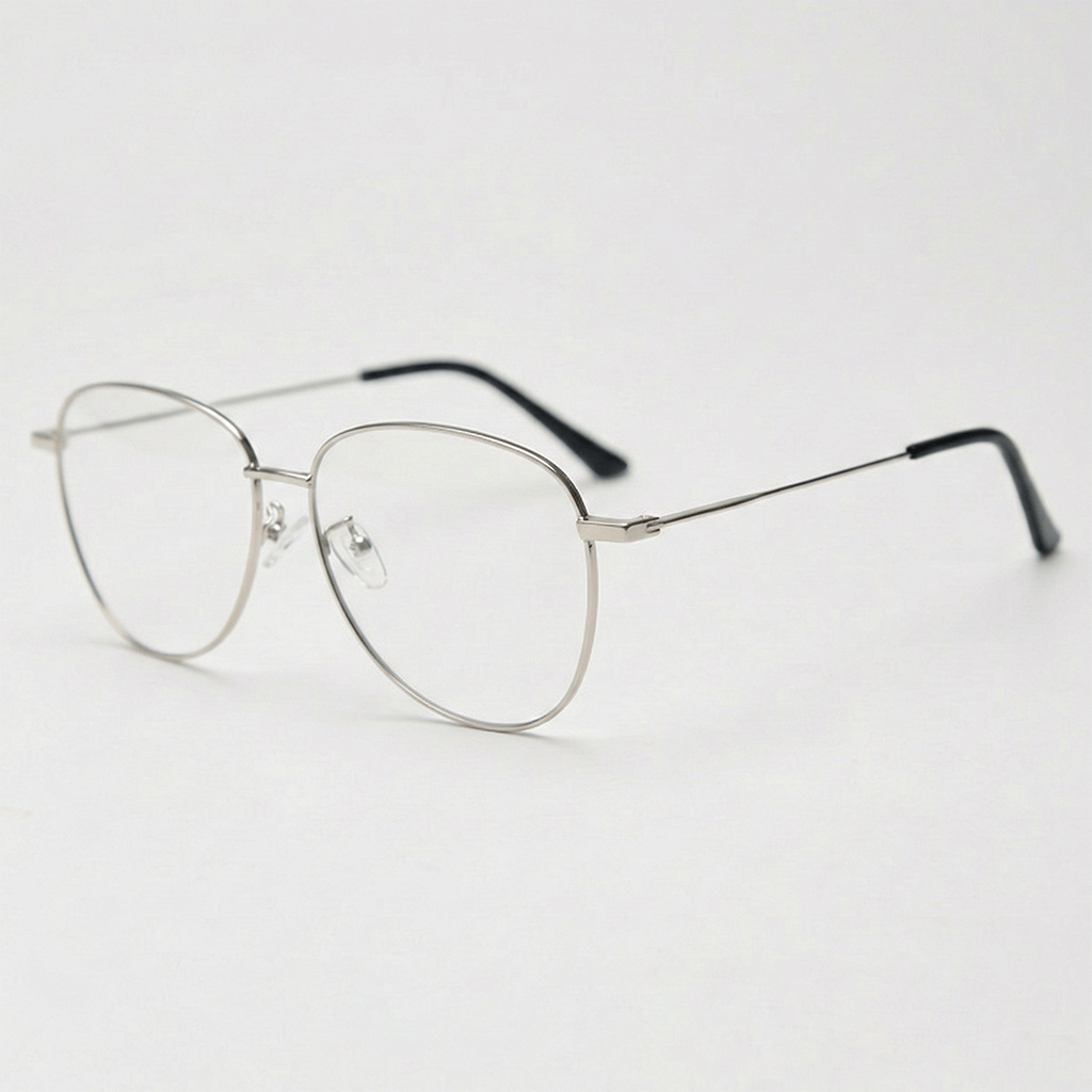 Zoe Clear Lens Glasses - Silver Aviator Metal Frame - Side View