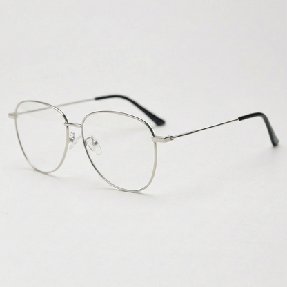 Zoe Clear Lens Glasses - Silver Aviator Metal Frame - Side View