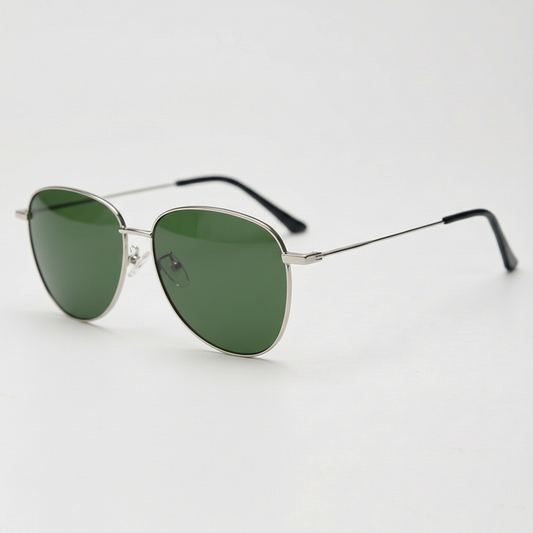 Zoe Green Tinted Lens Sunglasses - Silver Aviator Metal Frame - Side View