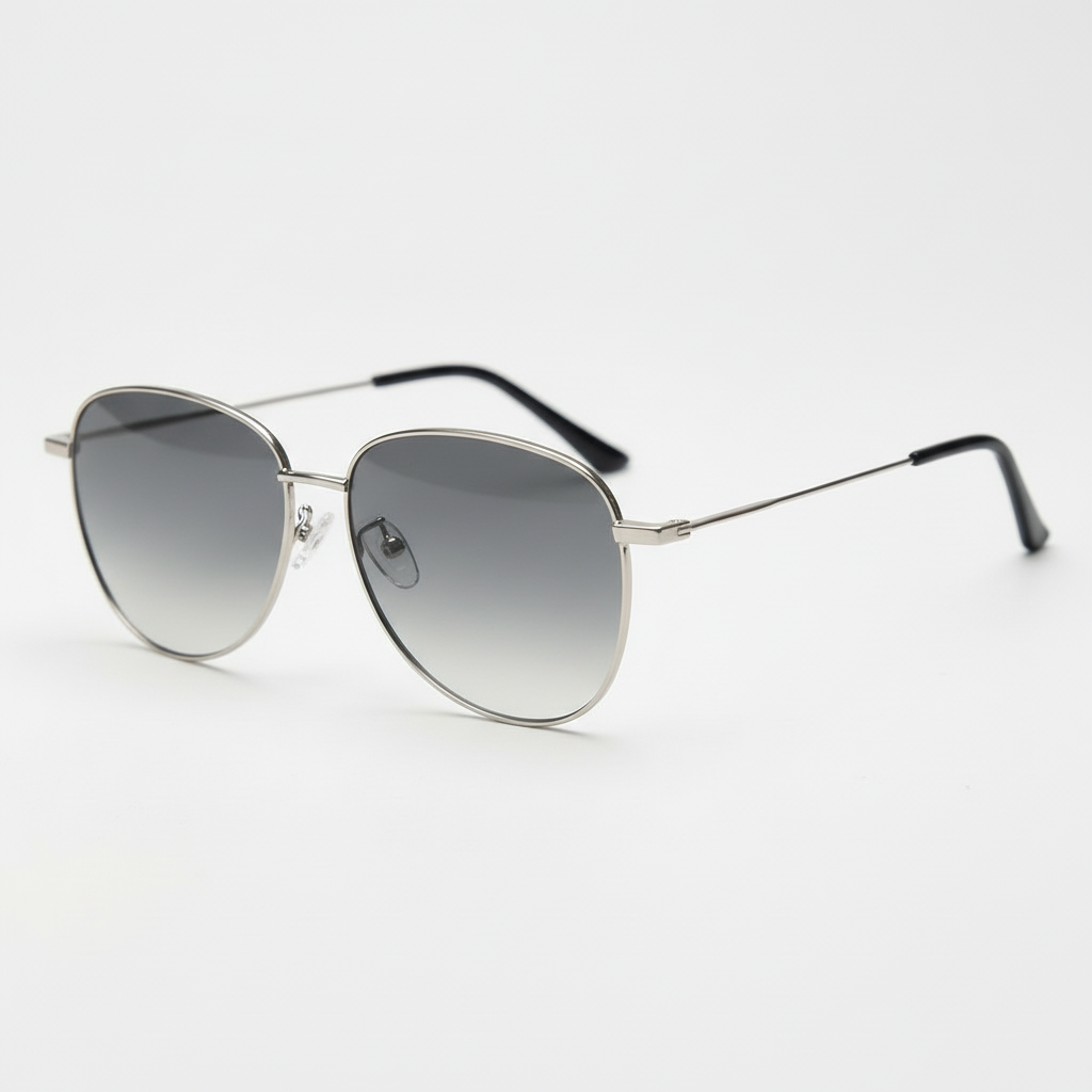 Zoe Grey Gradient Lens Sunglasses - Silver Aviator Metal Frame - Side View