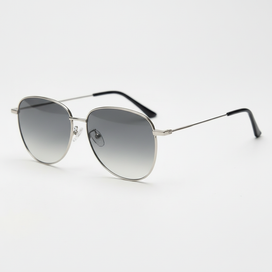 Zoe Grey Gradient Lens Sunglasses - Silver Aviator Metal Frame - Side View