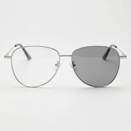 Zoe Grey Photochromic Lens Glasses - Silver Aviator Metal Frame - Front View