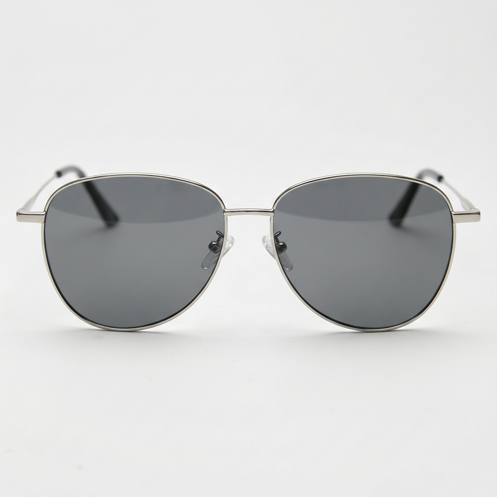 Zoe Grey Tinted Lens Sunglasses - Silver Aviator Metal Frame - Front View