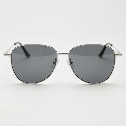Zoe Grey Tinted Lens Sunglasses - Silver Aviator Metal Frame - Front View