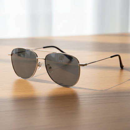 Zoe Grey Tinted Lens Sunglasses - Silver Aviator Metal Frame - Lifestyle Shot