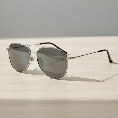Zoe Grey Tinted Lens Sunglasses - Silver Aviator Metal Frame - Lifestyle Shot