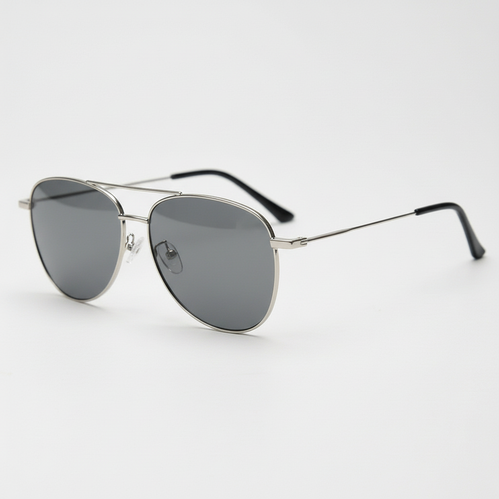 Zoe Grey Tinted Lens Sunglasses - Silver Aviator Metal Frame - Side View