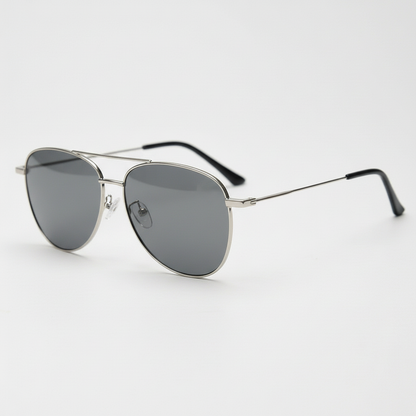 Zoe Grey Tinted Lens Sunglasses - Silver Aviator Metal Frame - Side View