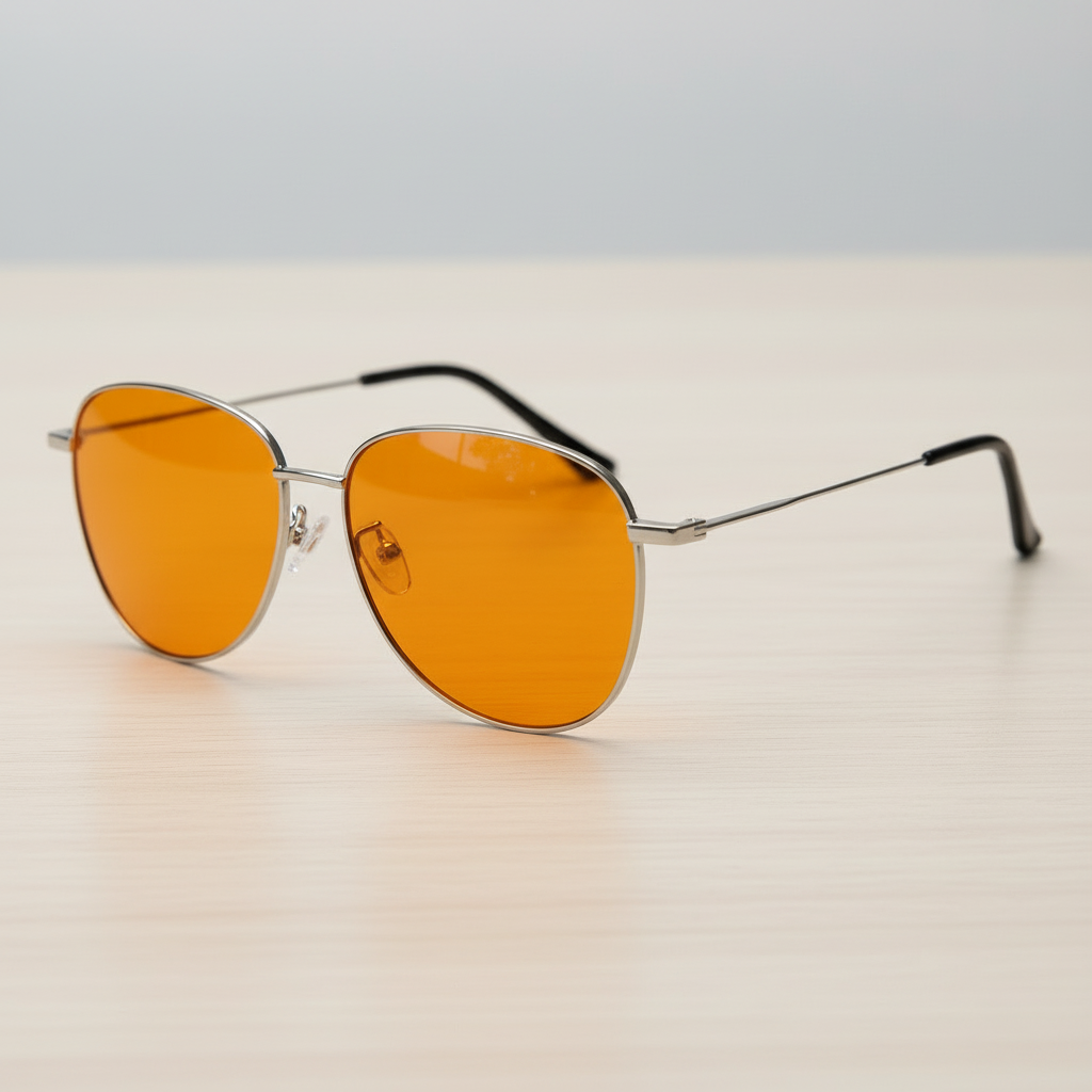 Zoe Orange Tinted Lens Sunglasses - Silver Aviator Metal Frame - Lifestyle Shot