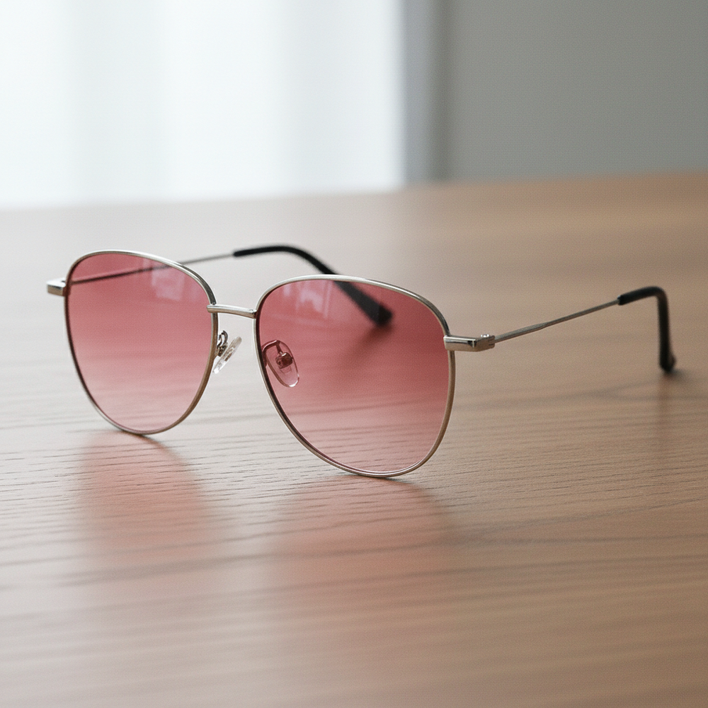 Zoe Pink Gradient Lens Sunglasses - Silver Aviator Metal Frame