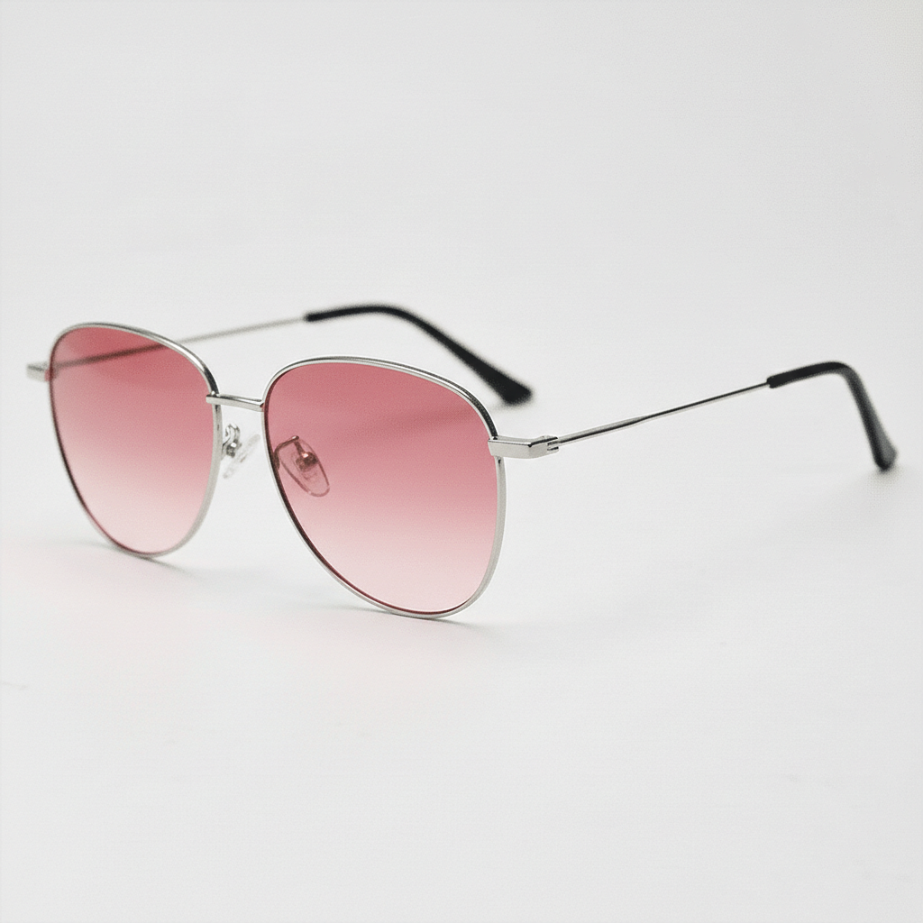 Zoe Pink Gradient Lens Sunglasses - Silver Aviator Metal Frame - Side View