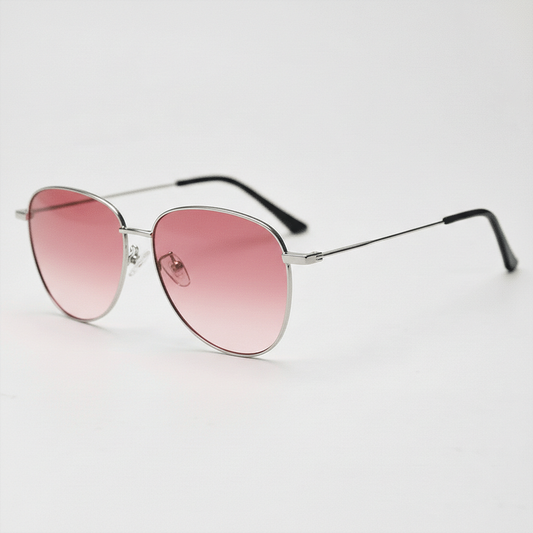 Zoe Pink Gradient Lens Sunglasses - Silver Aviator Metal Frame - Side View