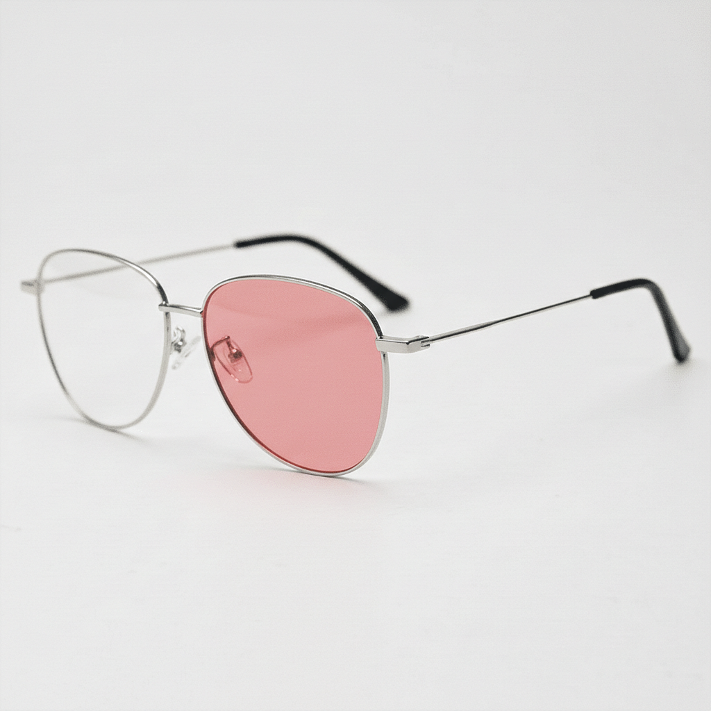 Zoe Pink Photochromic Lens Glasses - Silver Aviator Metal Frame - Side View