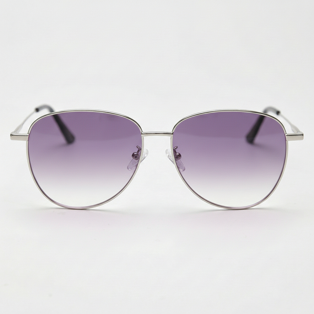 Zoe Purple Gradient Lens Sunglasses - Silver Aviator Metal Frame - Front View