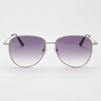 Zoe Purple Gradient Lens Sunglasses - Silver Aviator Metal Frame - Front View