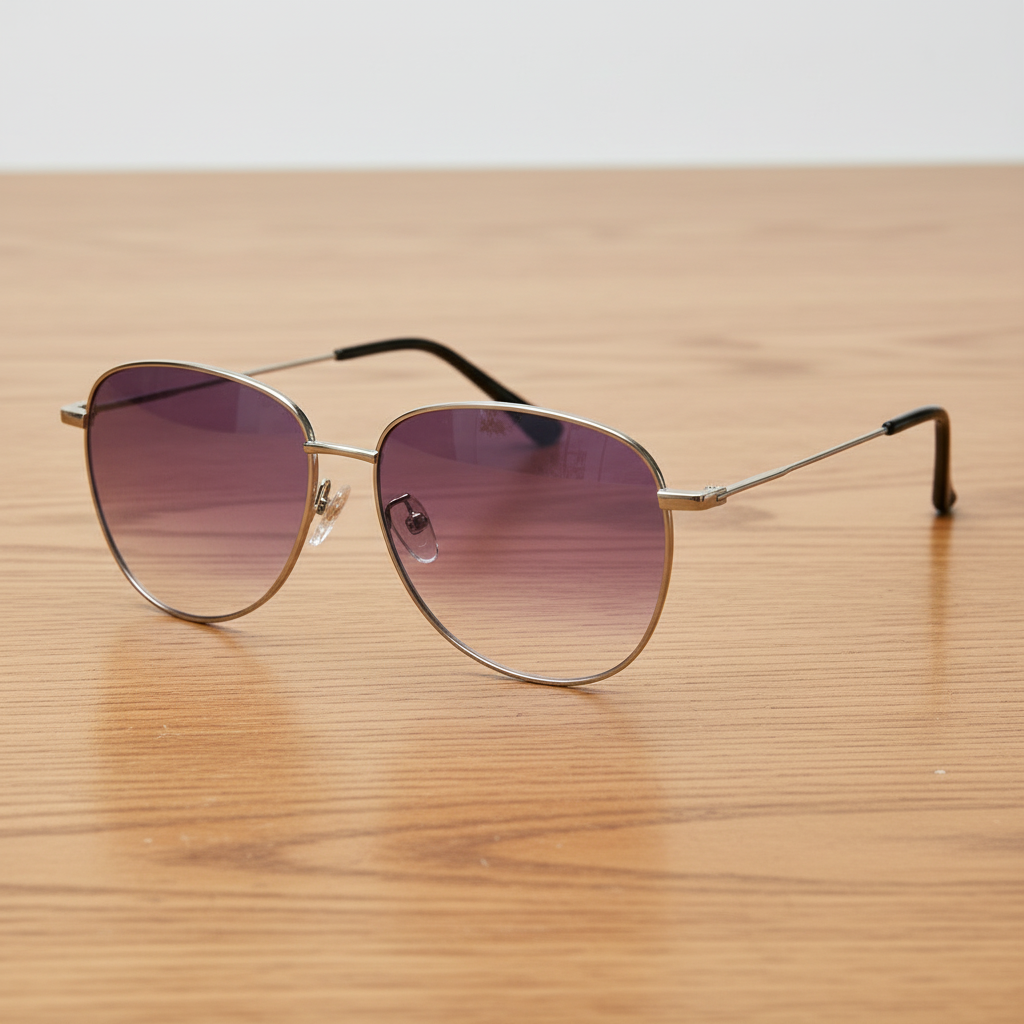 Zoe Purple Gradient Lens Sunglasses - Silver Aviator Metal Frame - Lifestyle Shot