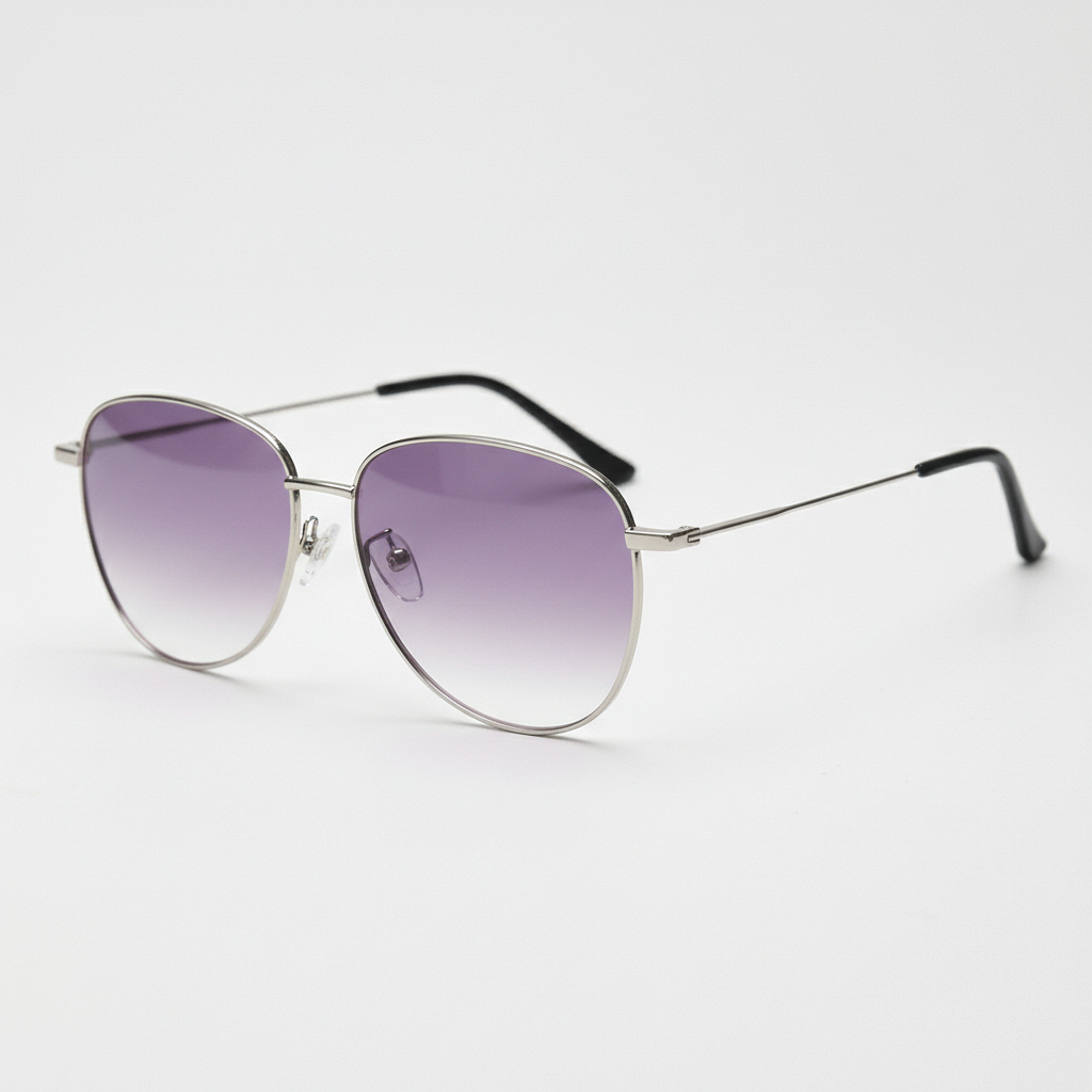 Zoe Purple Gradient Lens Sunglasses - Silver Aviator Metal Frame - Side View