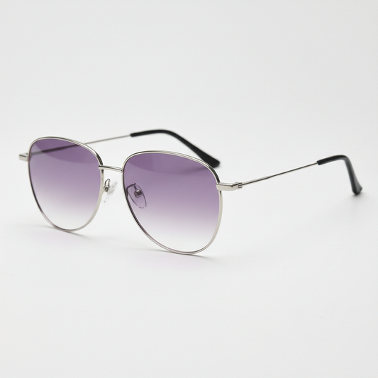 Zoe Purple Gradient Lens Sunglasses - Silver Aviator Metal Frame - Side View