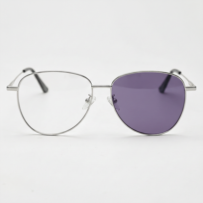 Zoe Purple Photochromic Lens Glasses - Silver Aviator Metal Frame - Front View
