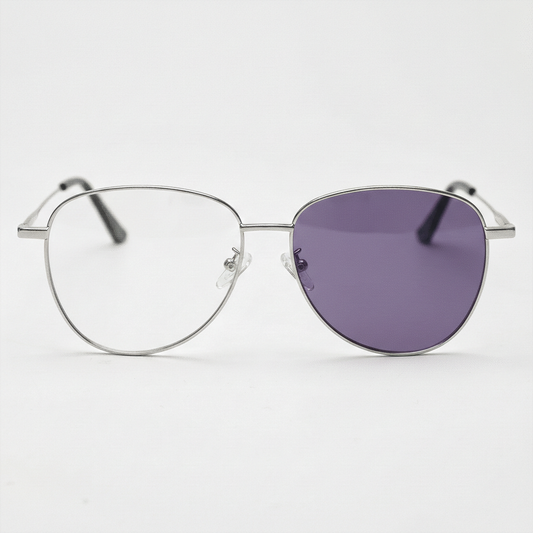 Zoe Purple Photochromic Lens Glasses - Silver Aviator Metal Frame - Front View