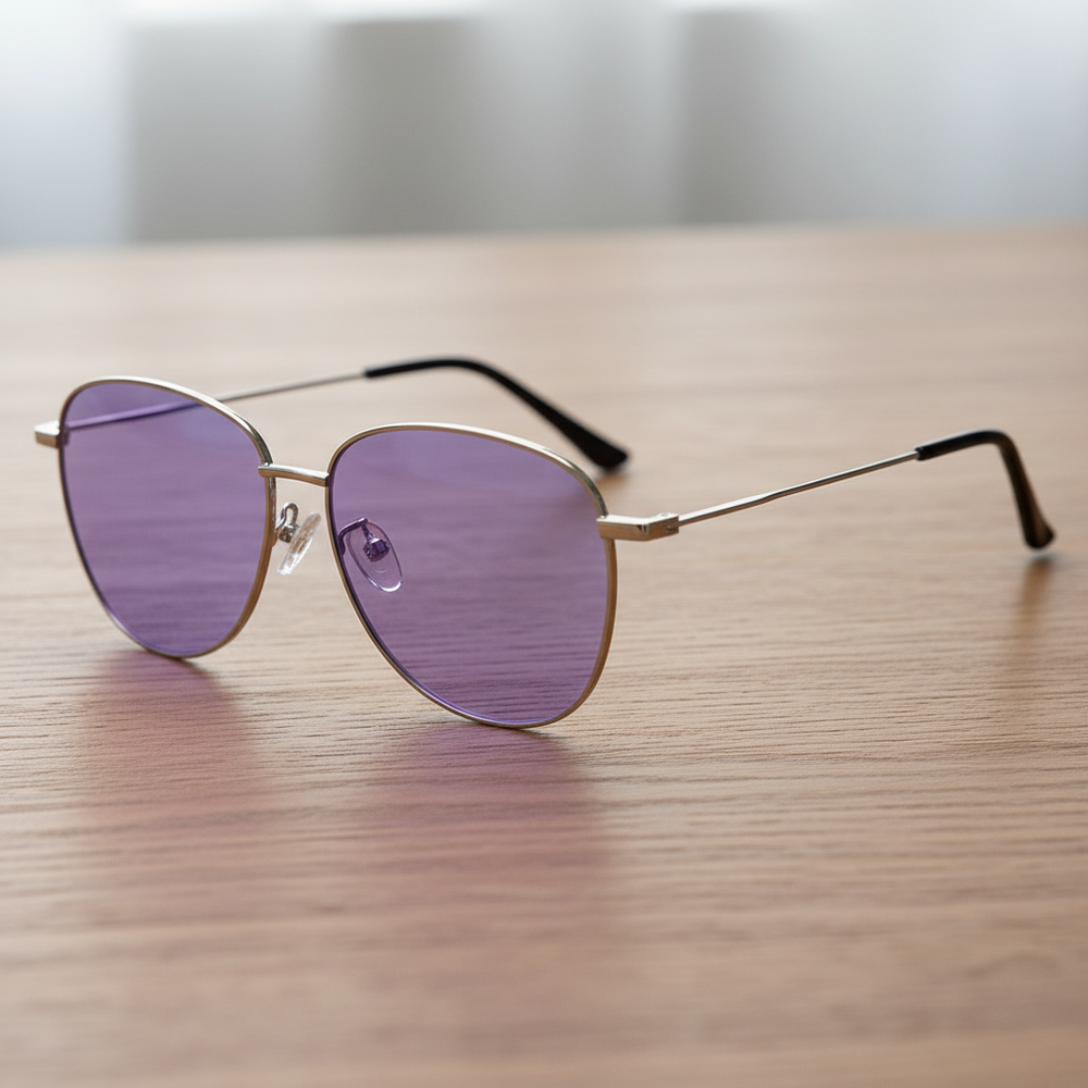 Zoe Purple Tinted Lens Sunglasses - Silver Aviator Metal Frame