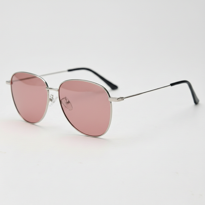 Zoe Rose Tinted Lens Sunglasses - Silver Aviator Metal Frame FL-41 Glasses - Side View