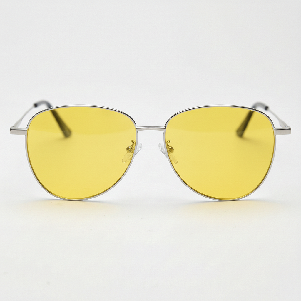 Zoe Yellow Tinted Lens Sunglasses - Silver Aviator Metal Frame - Front View