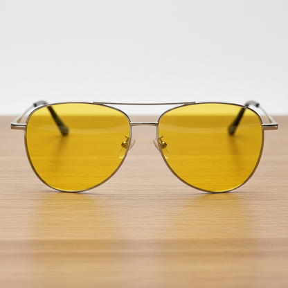 Zoe Yellow Tinted Lens Sunglasses - Silver Aviator Metal Frame - Lifestyle Shot
