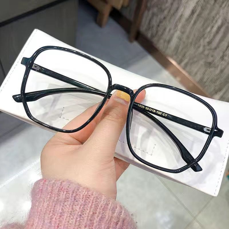 TXOME Big Polygon Black Frame Clear Glasses