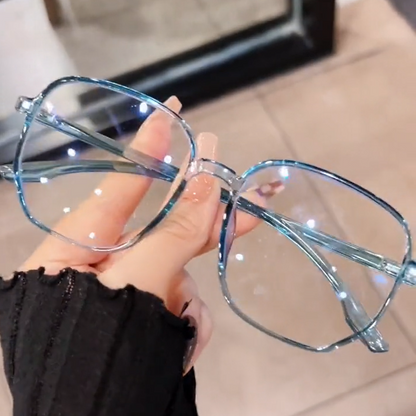 TXOME Big Polygon Blue Clear Glasses