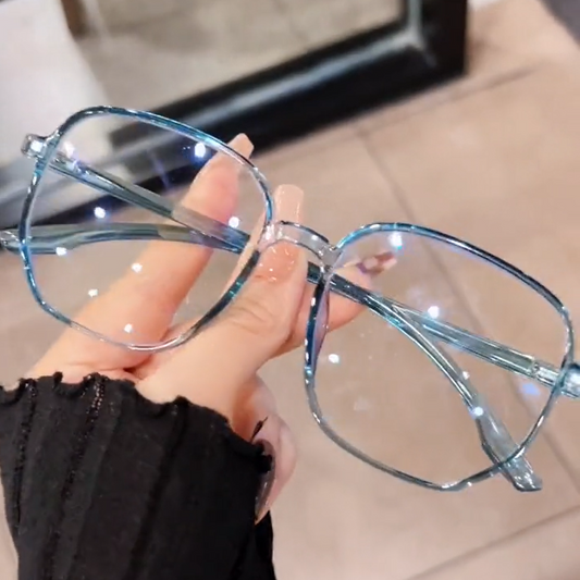 TXOME Big Polygon Blue Clear Glasses